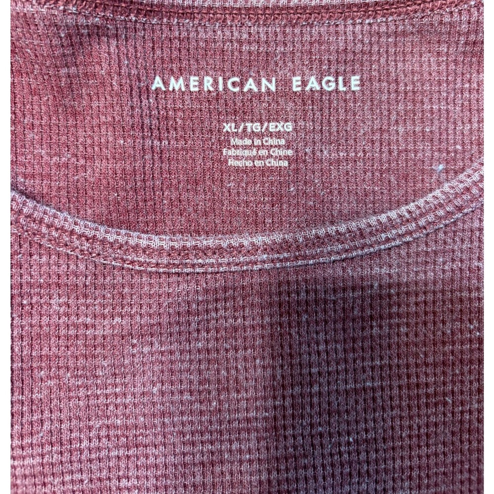 American Eagle Womens XL Maroon Waffle Knit Lettuce Edge Short Sleeve Crop Top - Picture 4 of 5